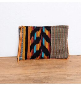 Trade roots Handwoven Cosmetic w/ Leather Detail, Amber