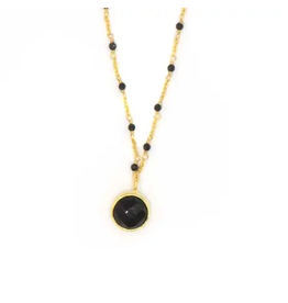 Trade roots Black Beaded Gold Drop Necklace, Asia