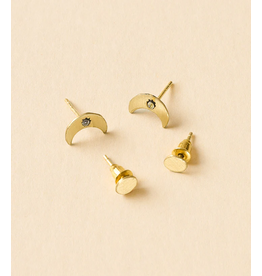 Trade roots Ruchi Crescent Moon Tiny Dot Gold Stud Earrings, India