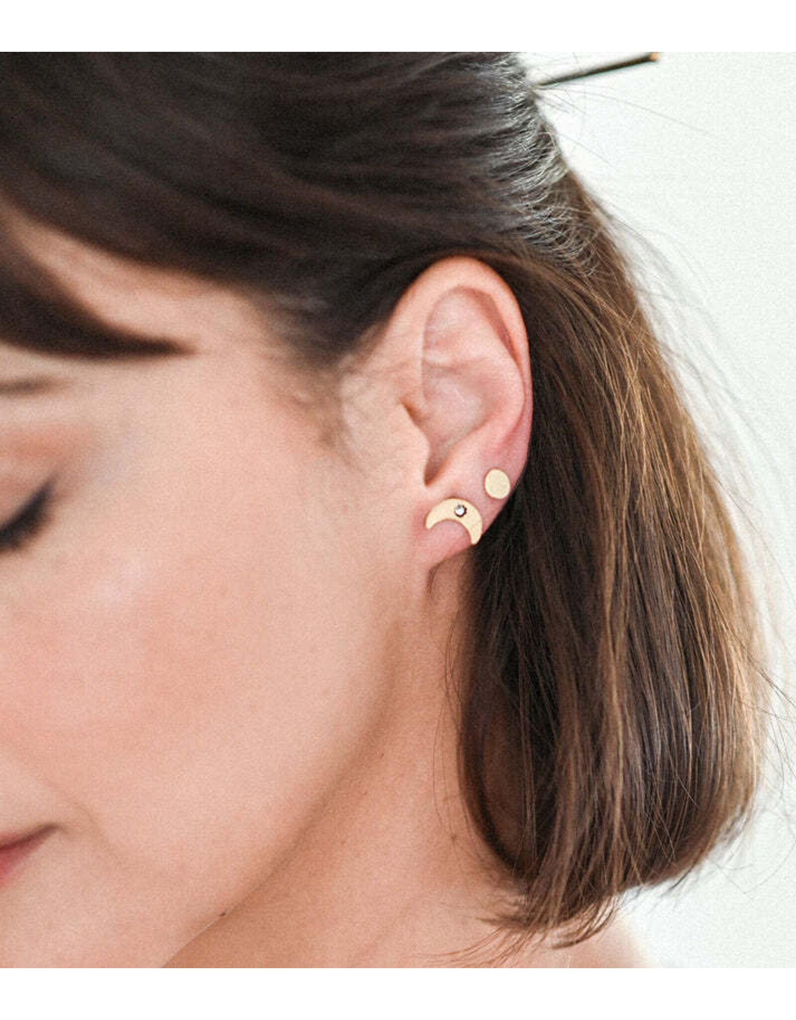 Trade roots Ruchi Crescent Moon Tiny Dot Gold Stud Earrings, India