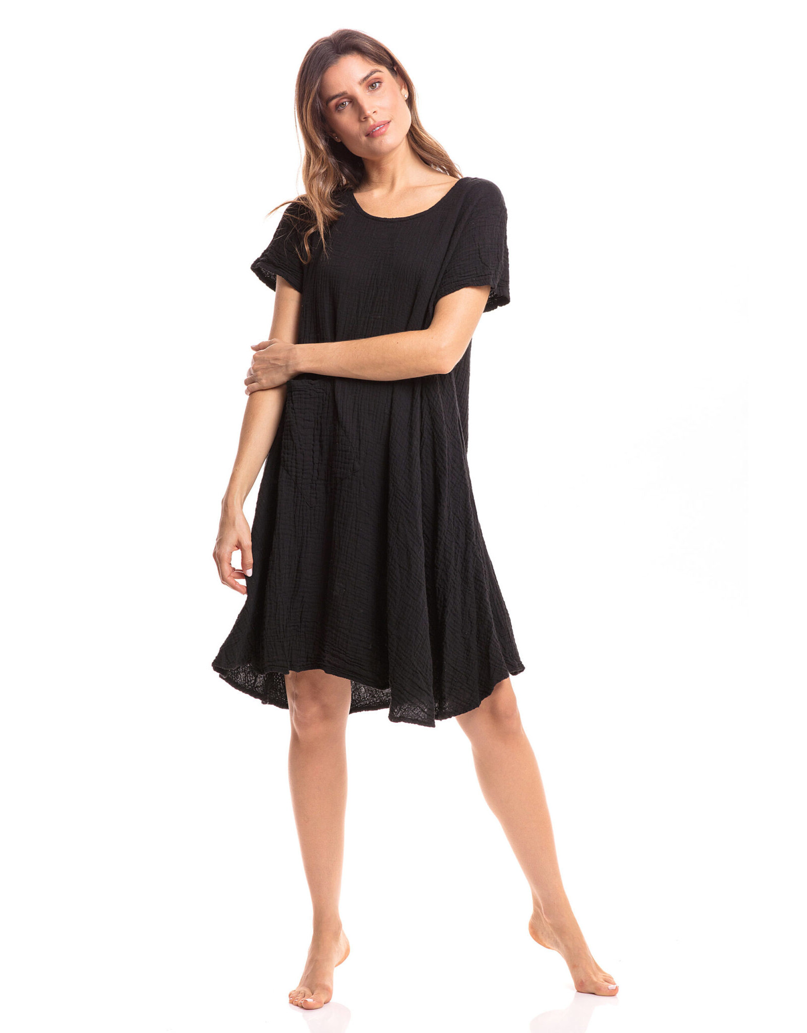 Thai Cotton Cap Sleeve Dress, Black