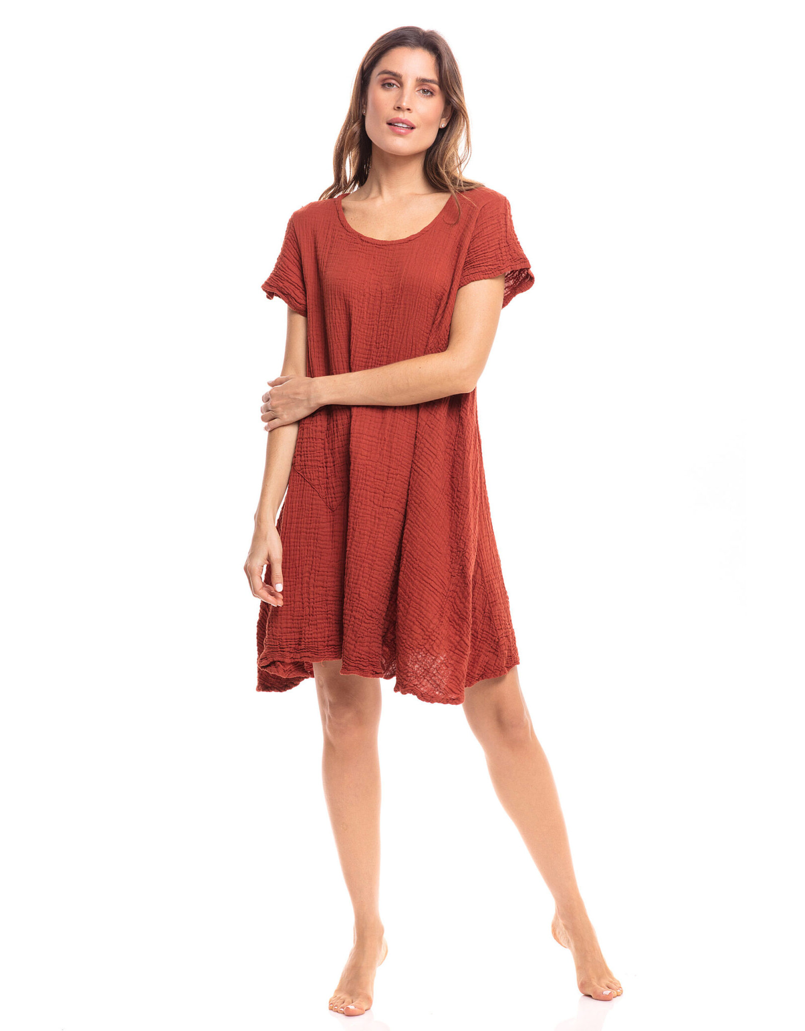 Trade roots Thai Cotton Cap Sleeve Dress, Rust, Thailand