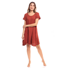 Trade roots Thai Cotton Cap Sleeve Dress, Rust, Thailand