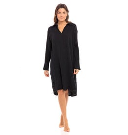 Thai Cotton Long Sleeve Shirt Dress, Black, Thailand