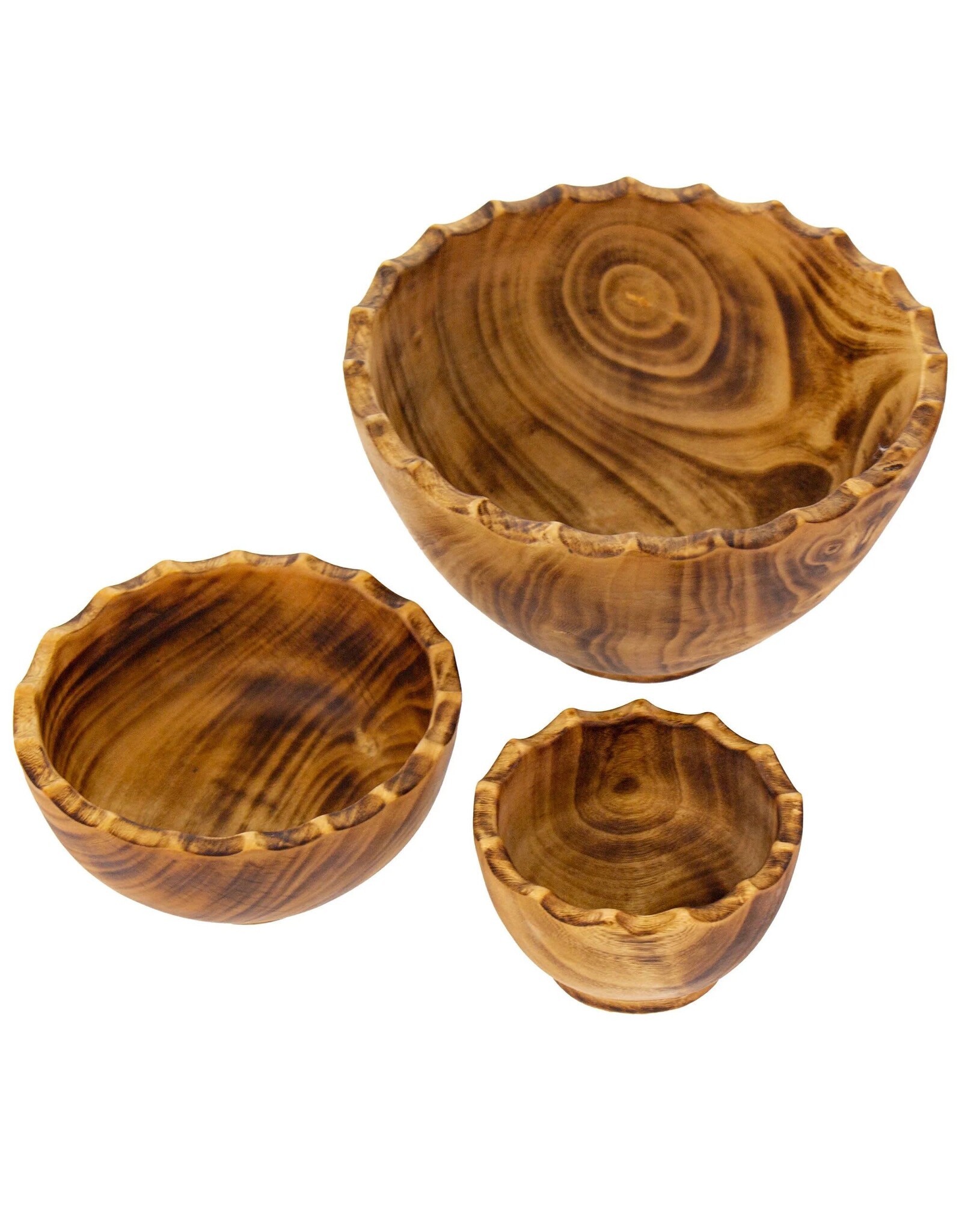 Trade roots Nested Round Scalloped Jacaranda Wood Bowl, Set of three, Kenya