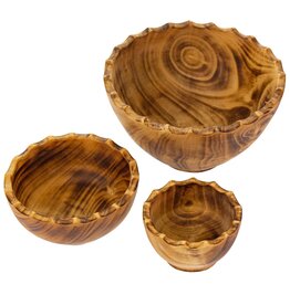 Trade roots Nested Round Scalloped Jacaranda Wood Bowl, Set of three, Kenya