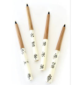 Trade roots Akamba Batik White Bone Ink Pen with Black Designs, REFILLABLE Ink, Kenya