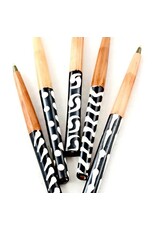 Trade roots Akamba Batik White Bone Ink Pen with Black Designs, REFILLABLE Ink, Kenya