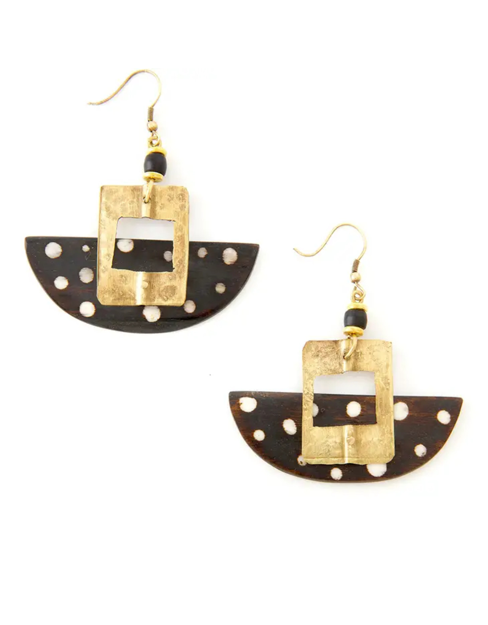 Trade roots Batik Cow Bone & Brass Ark Earrings, Kenya