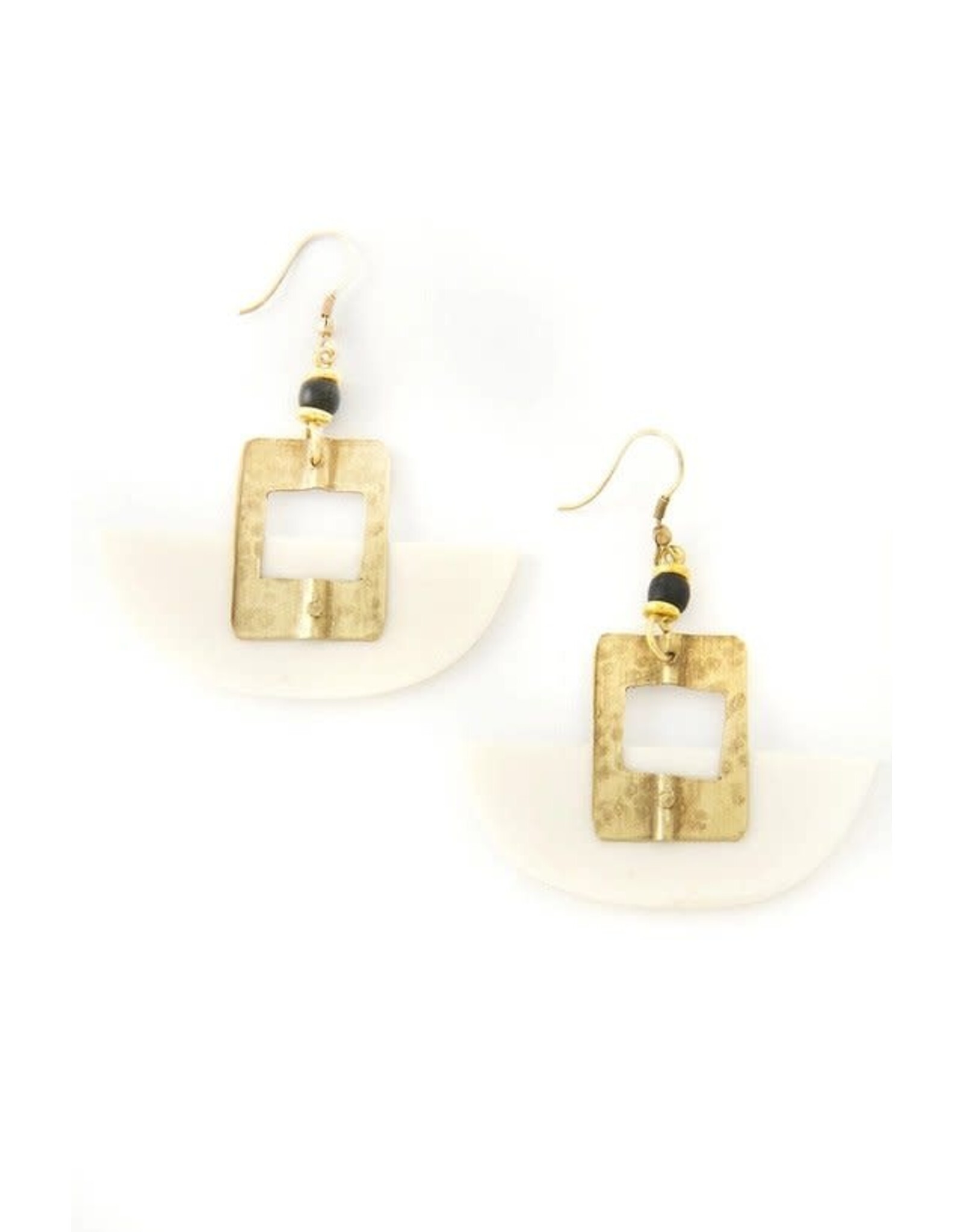 Trade roots White Cow Bone & Brass Ark Earrings, Kenya