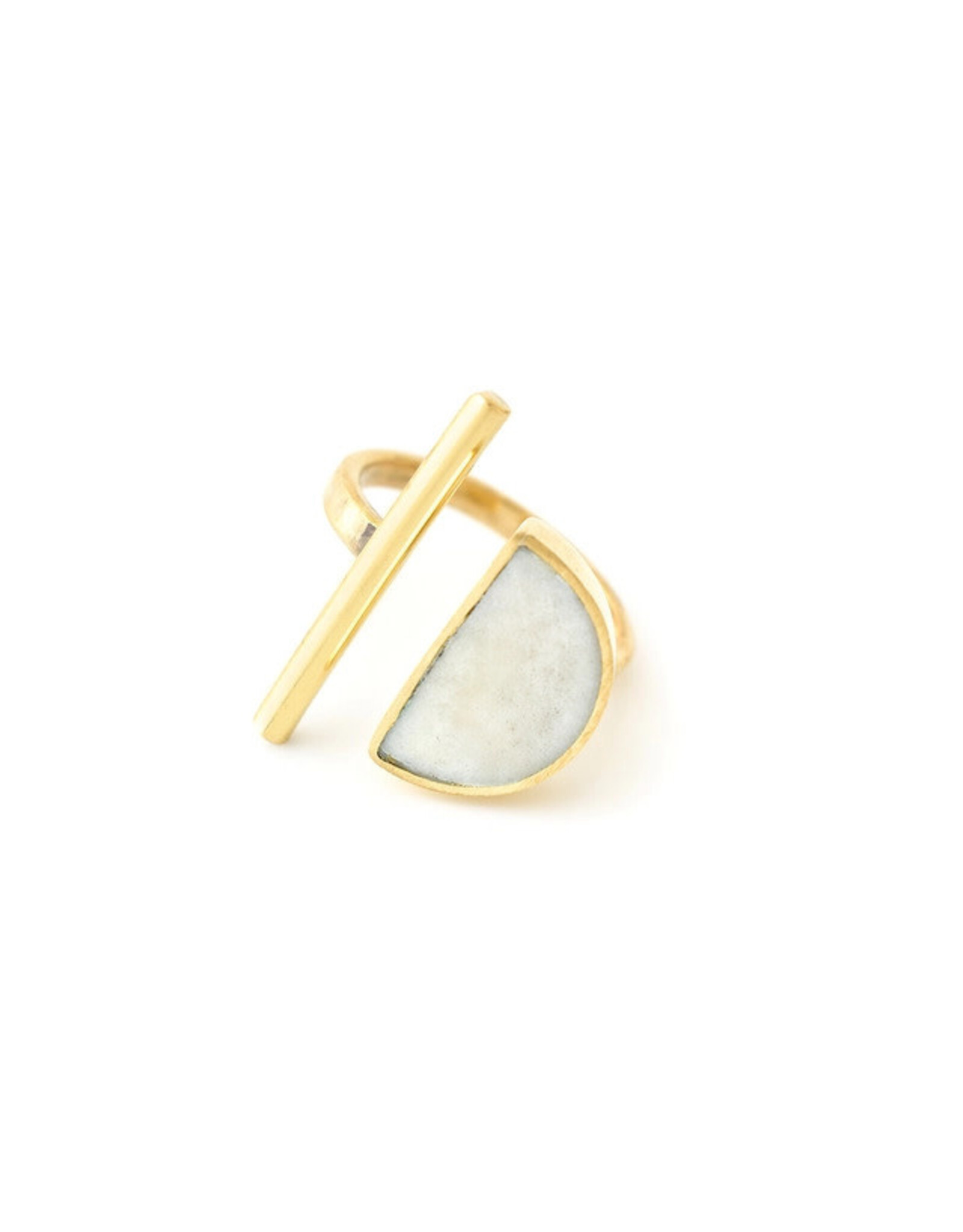 Trade roots Kenyan Moonrise Horizon Ring in Brass and Light Cow Horn, Kenya