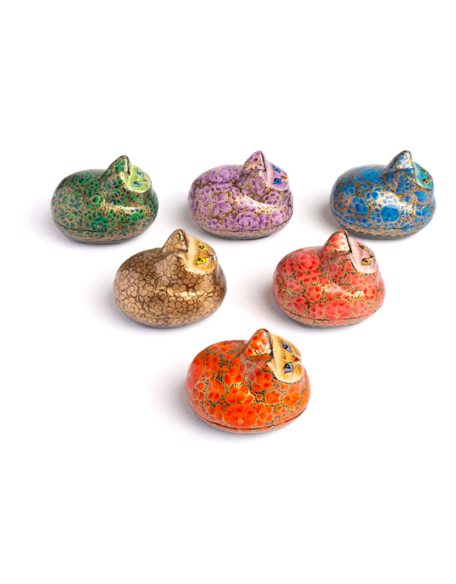 Trade roots Paradise Paper Mache Box  Cat, India, Sold Singly