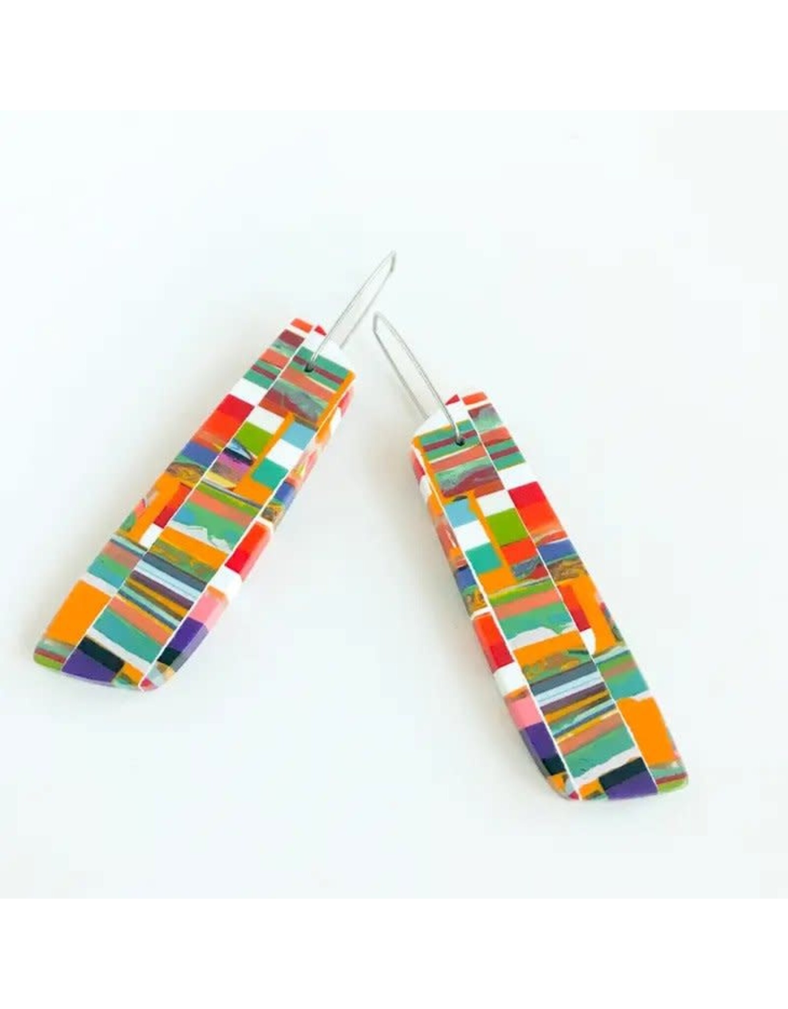 Trade roots Poly Resin Long Rectangle Mosaic Earrings - Large Multi-Bright, Colombia