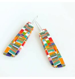 Trade roots Poly Resin Long Rectangle Mosaic Earrings - Large Multi-Bright, Colombia