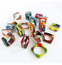 Trade roots Poly-Resin Square Mosaic Rings, Colombia