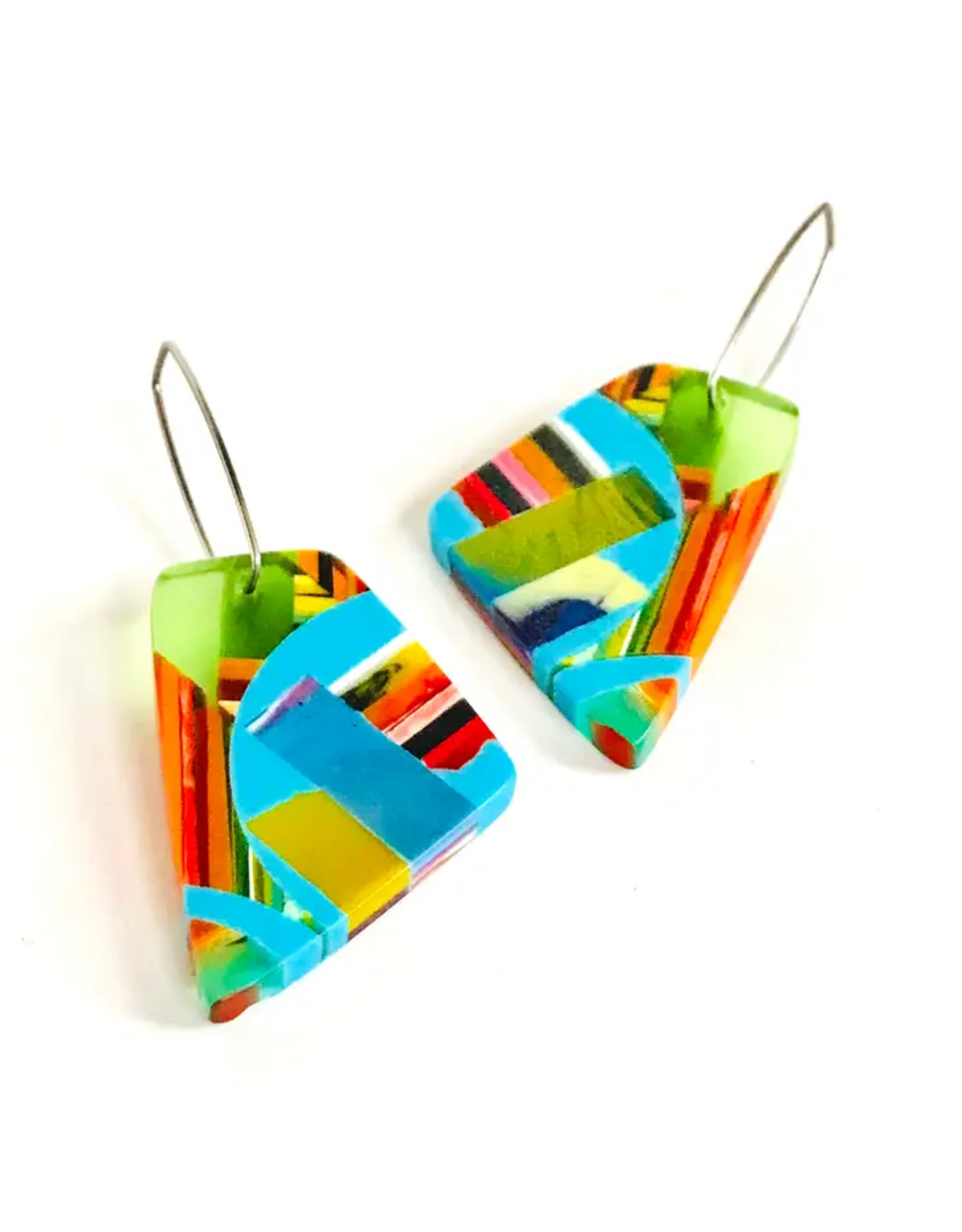 Trade roots Poly-Resin Trapezoid Mosaic Earrings On Ear Hooks , Colombia