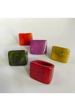 Trade roots Tagua Bold Square Carved Ring With No Shell, Colombia