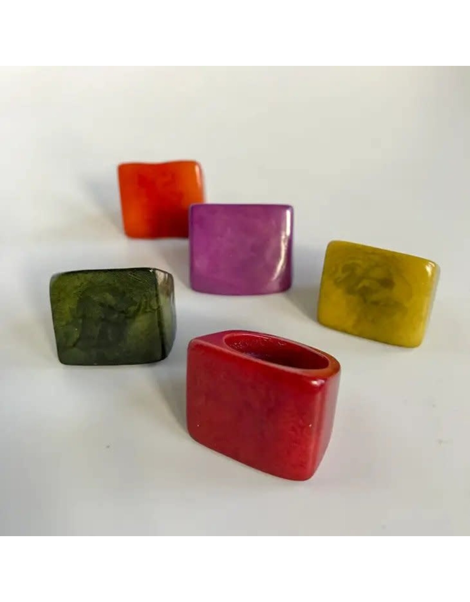 Trade roots Tagua Bold Square Carved Ring With No Shell, Colombia