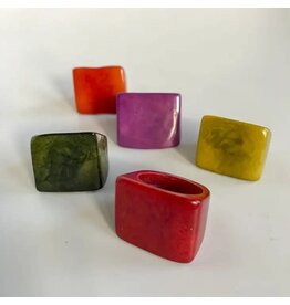 Trade roots Tagua Bold Square Carved Ring With No Shell, Colombia