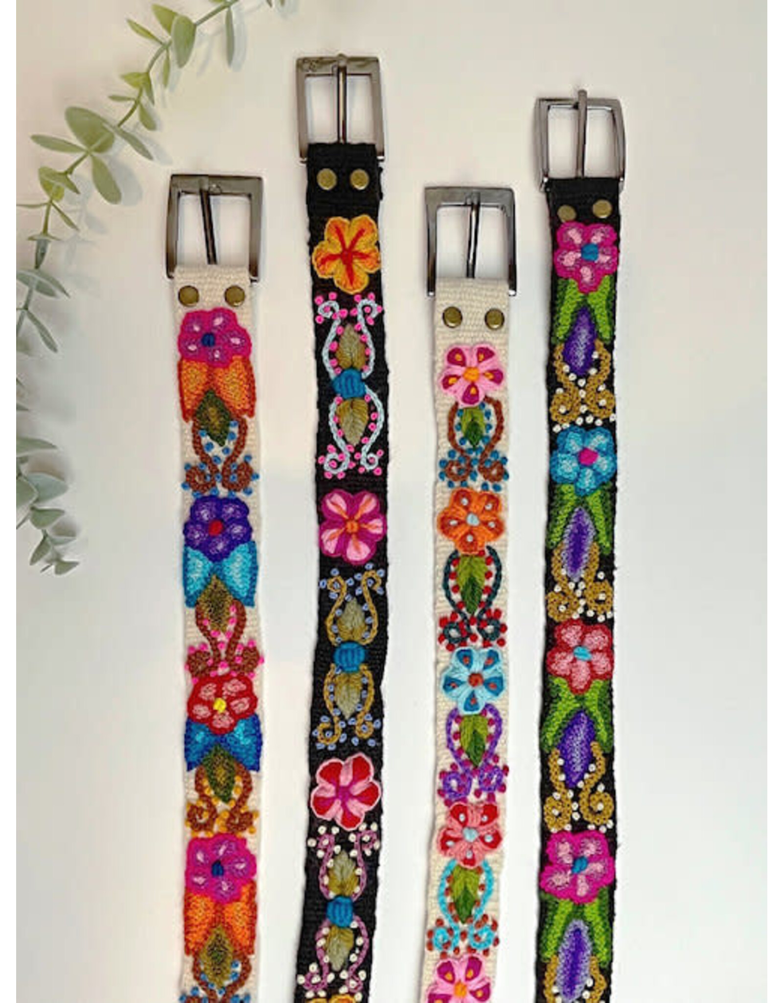 Floral Embroidered Belt, Skinny, Peru - Trade Roots