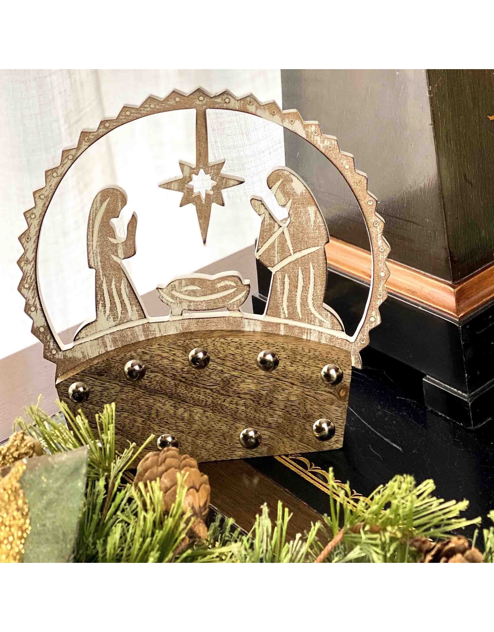 Trade roots Rustic Mango Wood Tabletop Nativity Silhouette, India