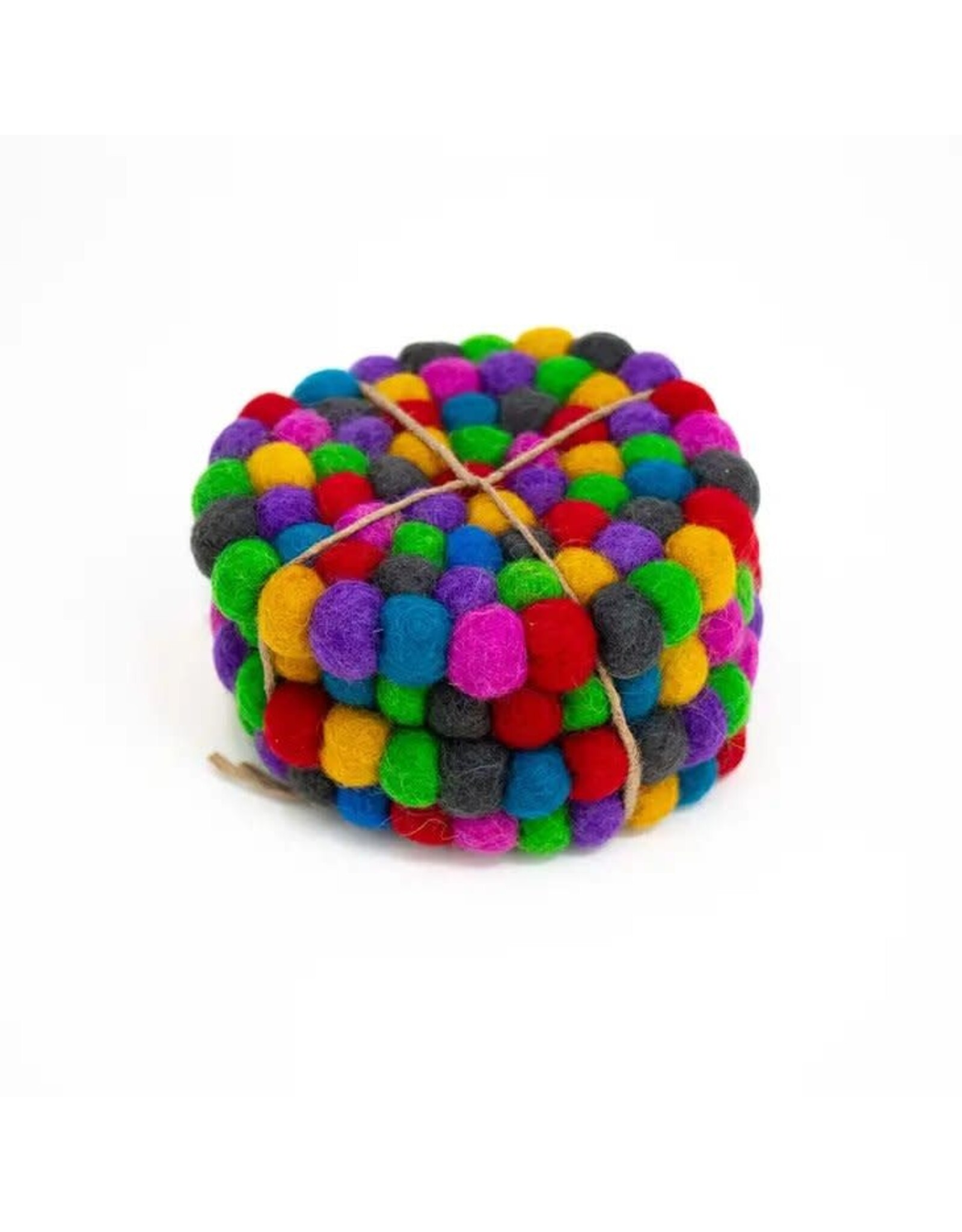 Kaleidoscope/Rainbow Felt Ball Coasters, Set of 4, Nepal