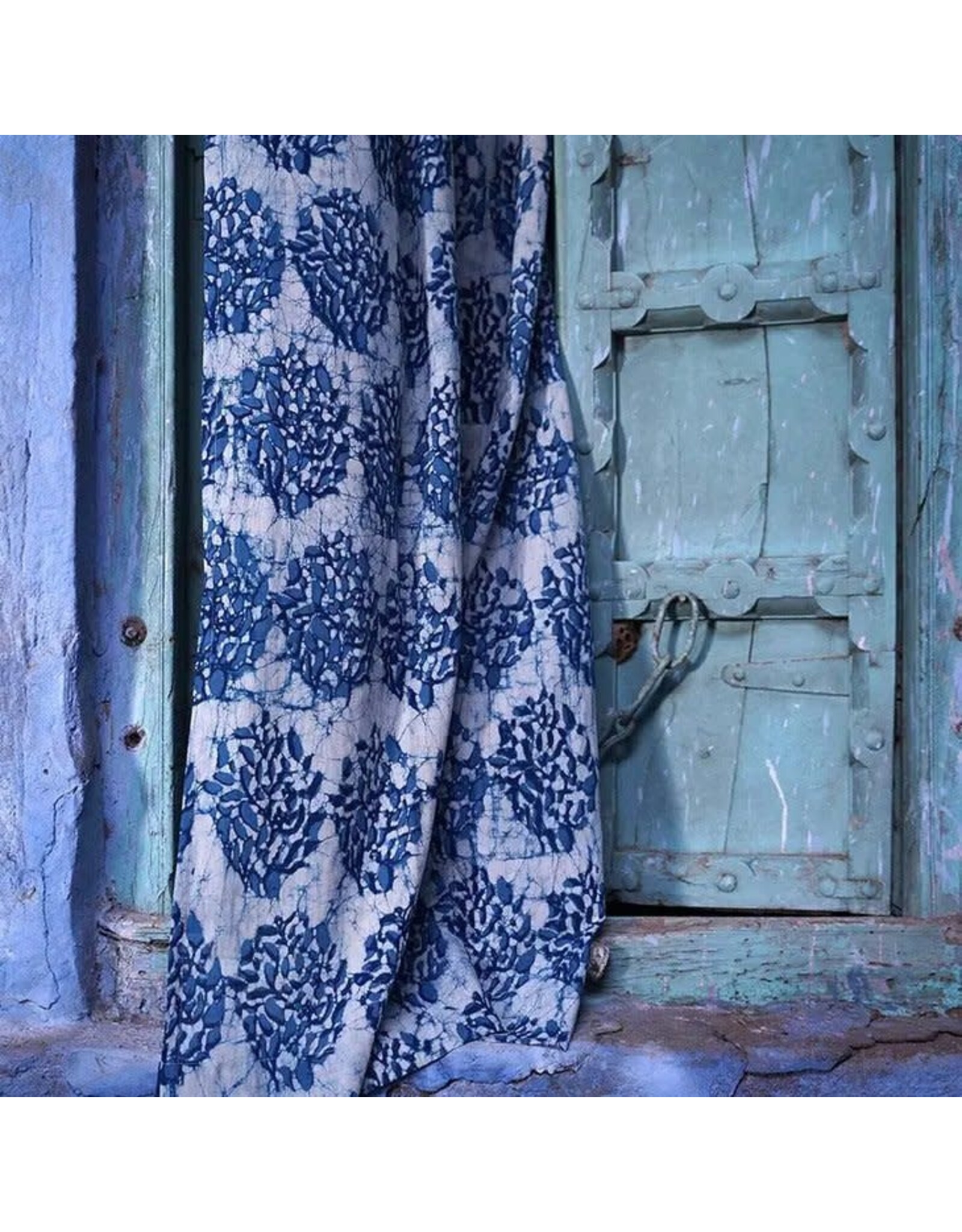 Leah Blue and White Block Print Curtain, India,  84"
