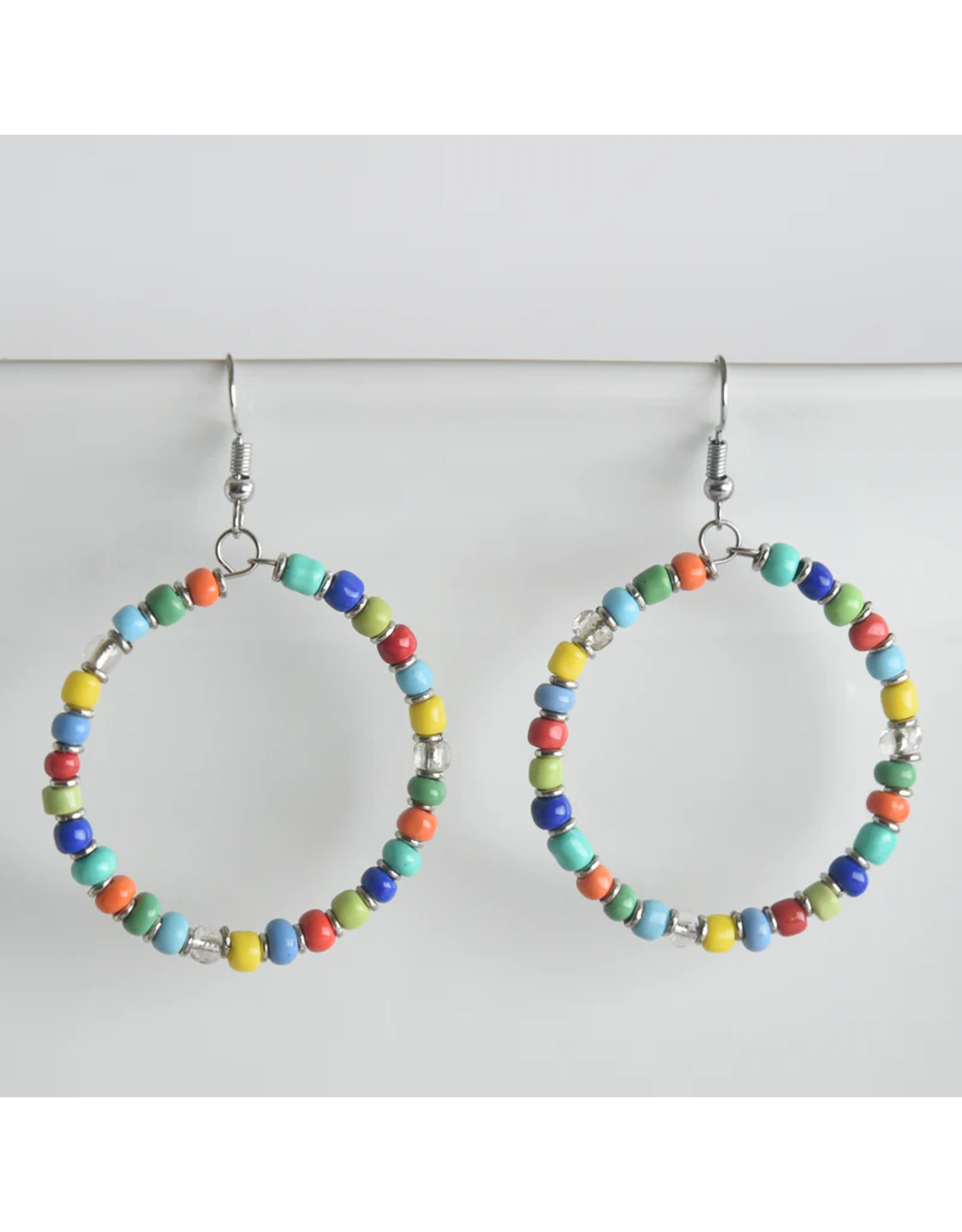 Round Glass Bead Earrings, Rainbow, Uganda