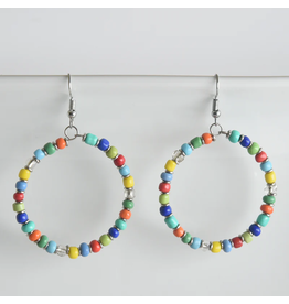 Round Glass Bead Earrings, Rainbow, Uganda Round Glass Bead Earrings, Rainbow, Uganda