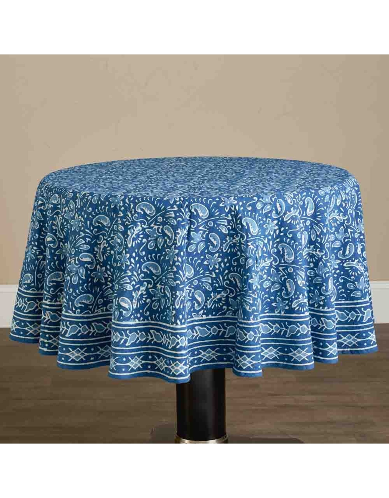 Indigo Dabu Paisley Round Tablecloth, India