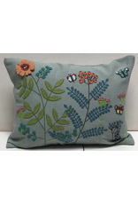 Pillow Applique/Embroidered, Country Garden Aqua Blue, 12x16, India