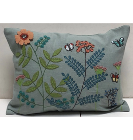 Pillow Applique/Embroidered, Country Garden Aqua Blue, 12x16, India