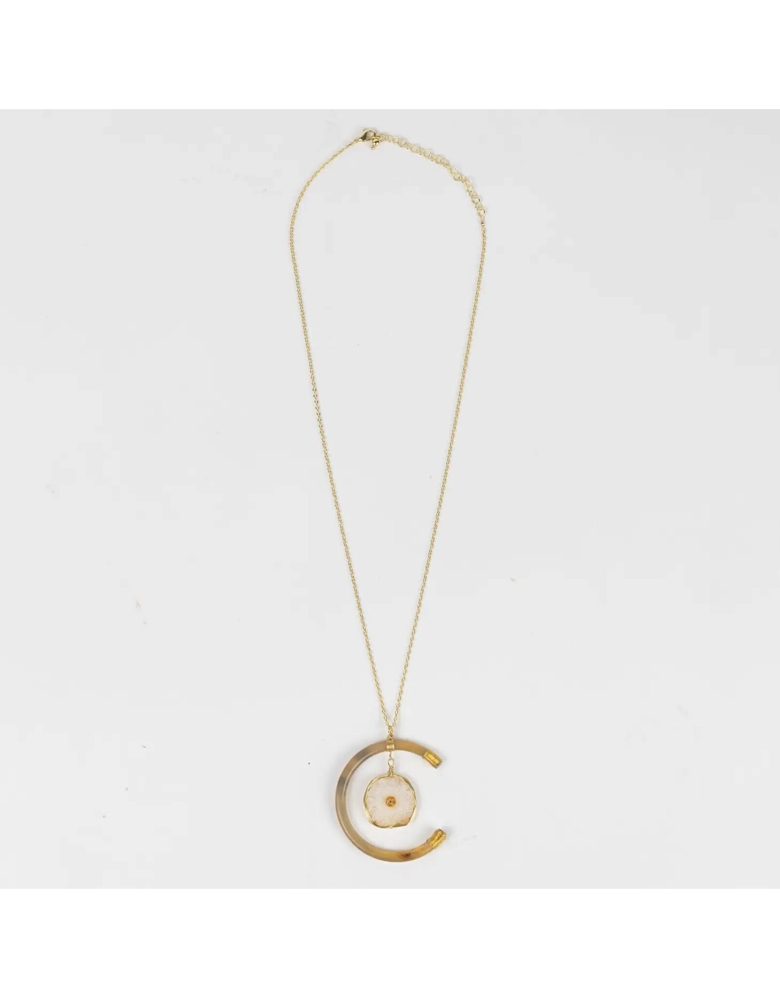 Celestial Reclaimed Horn & Geode Pendant Necklace, India