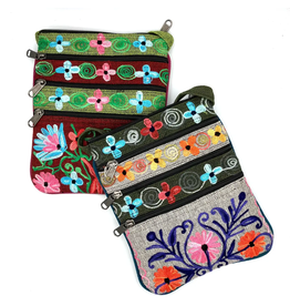 Embroidered Floral 5-Zip Crossbody Bag, Nepal