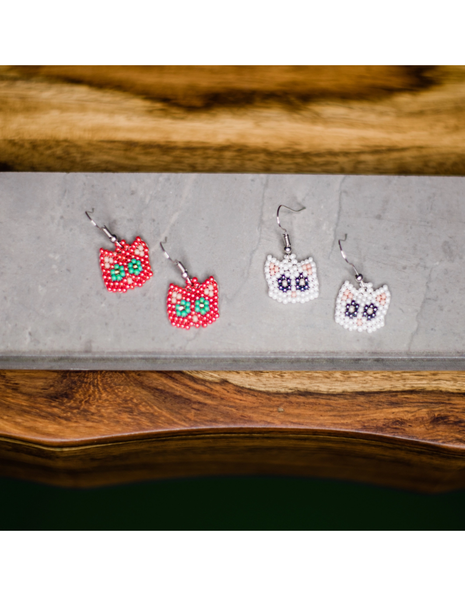 Cat Beaded Earrings, Guatemala