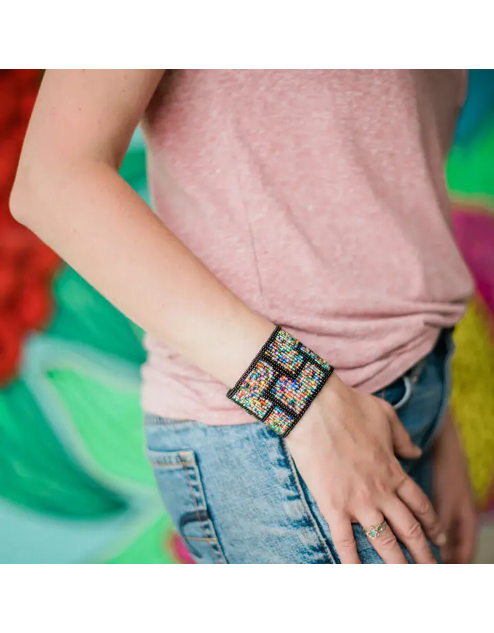 Mosaic Beaded Cuff, Black, Guatemala