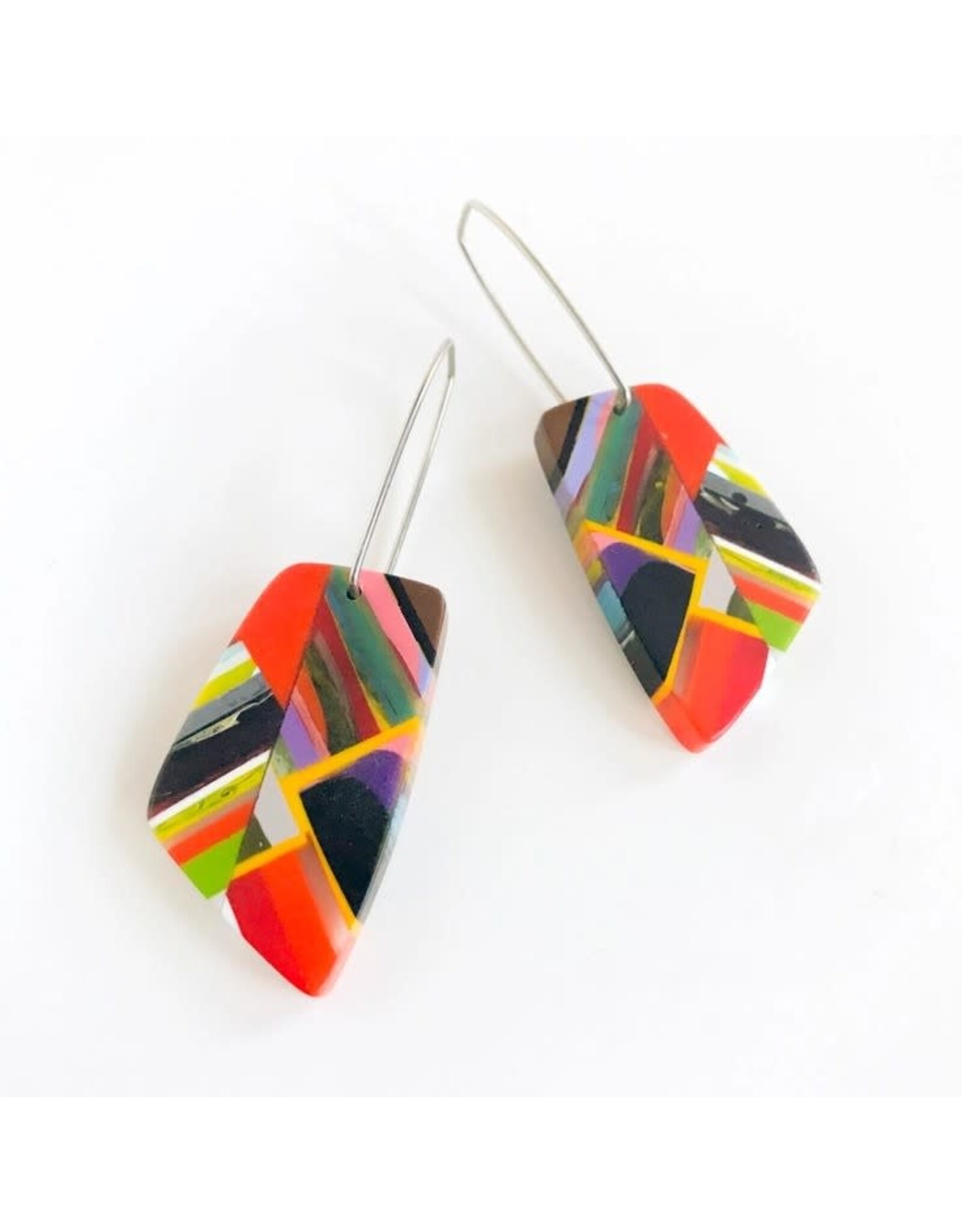 Poly-Resin Trapeziod Mosaic Earrings On Ear Hooks - Colombia (COLORS VARY)