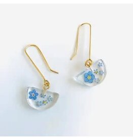 Botanical Forget Me Not Flowers Mini Half-Moon Earrings, Colombia