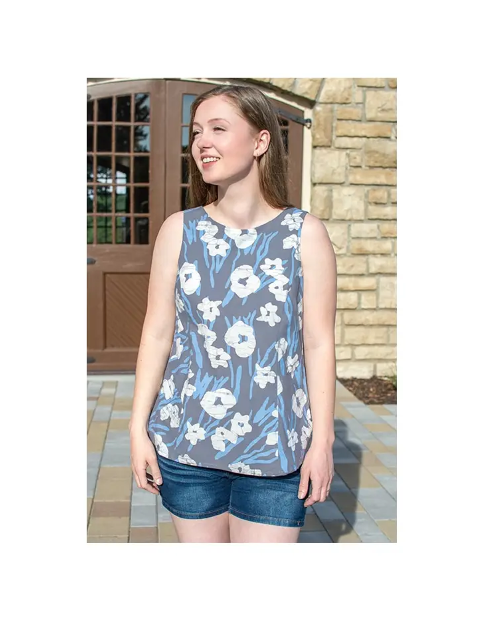 Boardwalk Blouse, Painted Floral Charcoal