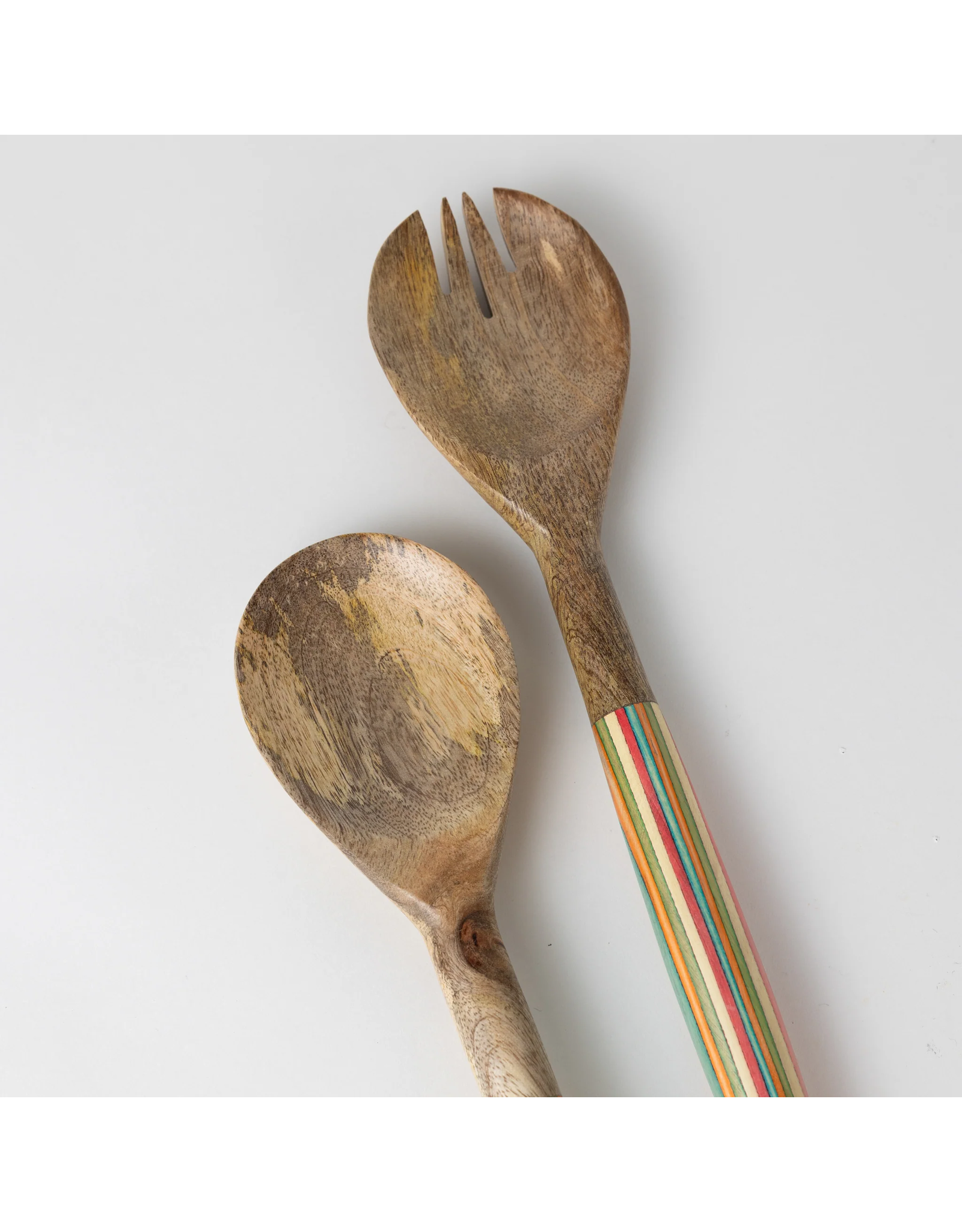 Striped Mango Wood Salad Servers, India