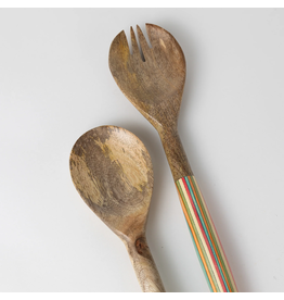 Striped Mango Wood Salad Servers, India