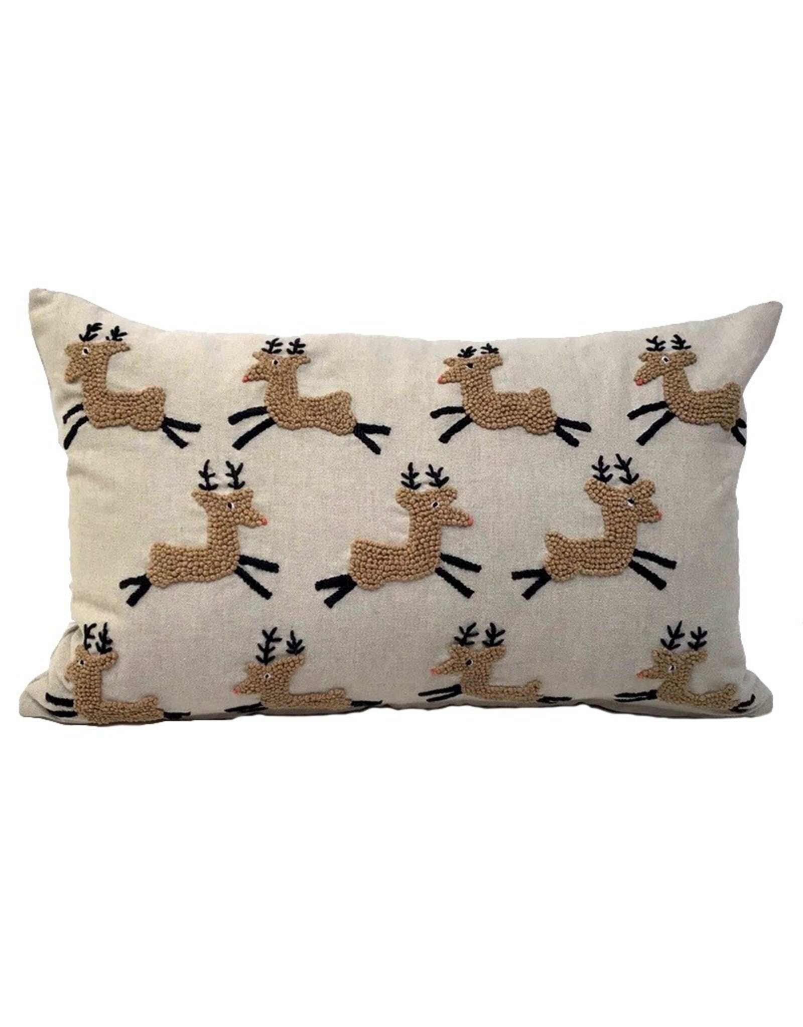 Pillow Applique/Embo 12x20" Knotty Reindeer, India