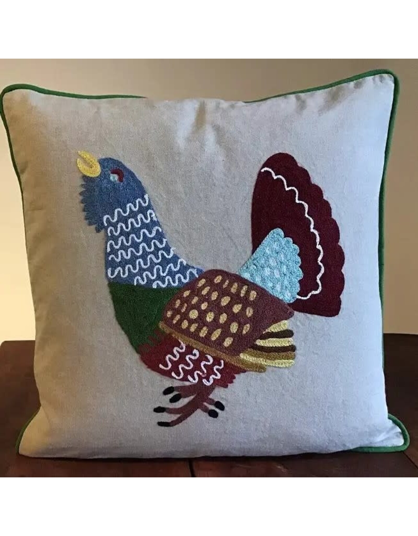 Trade roots Mountain Bird Capercaillie Applique/Embroidered 16" Pillow, India