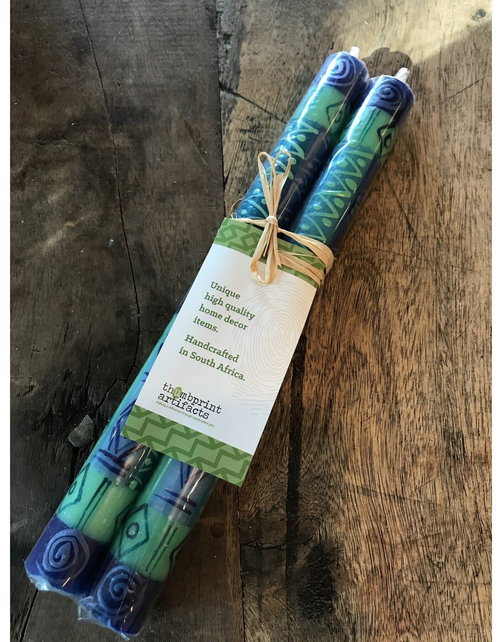 Trade roots Blue and Green Candle, Taper Pair 9",  South Africa