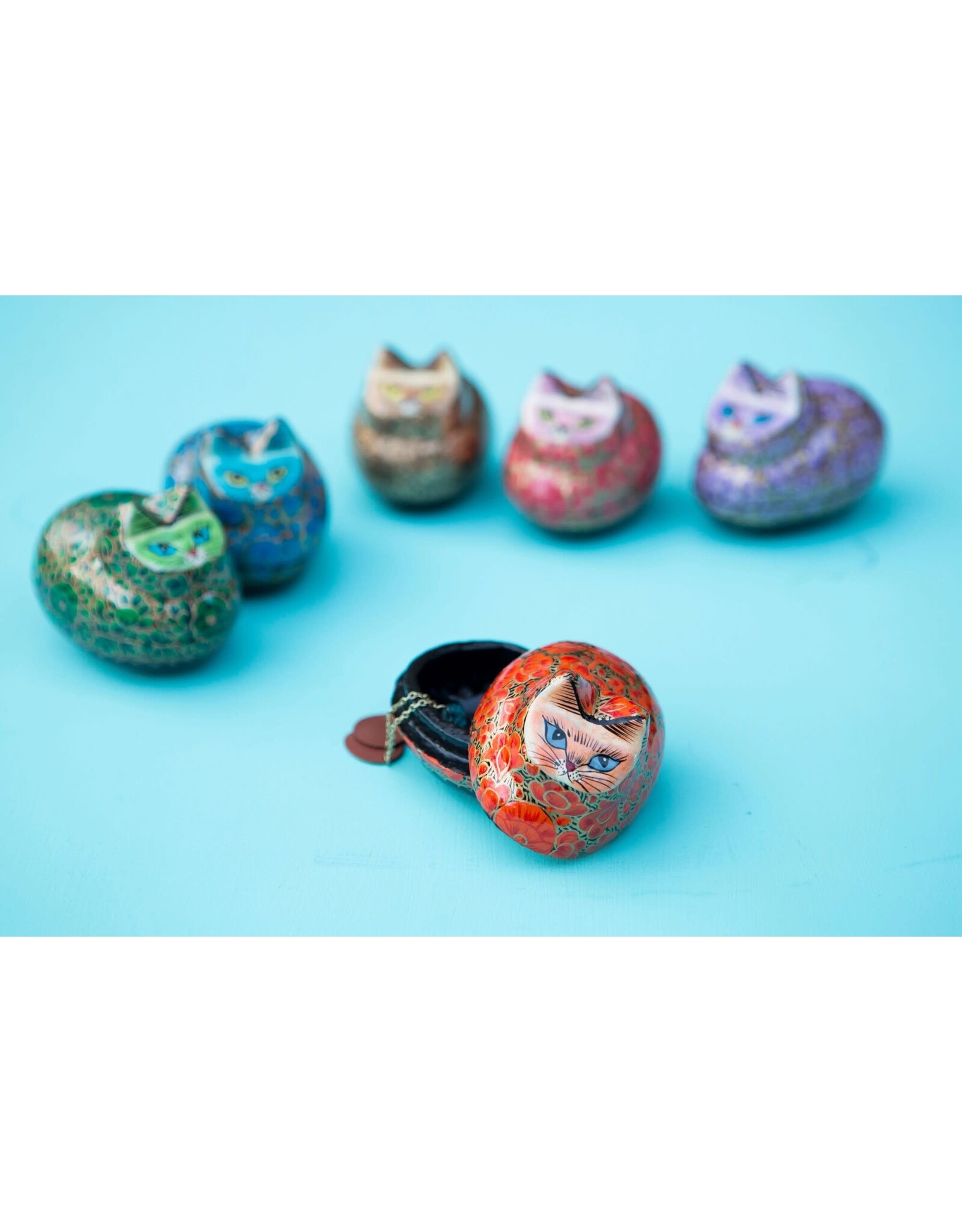 Trade roots Paradise Paper Mache Box  Cat, India, Sold Singly