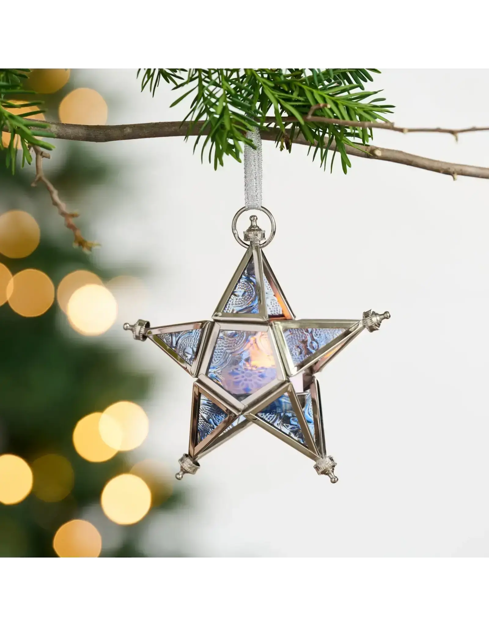 Blue Starlight Candleholder Ornament, India