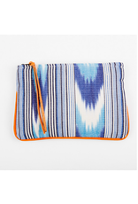 Trade roots Handwoven Cosmetic With Leather Purse Blue