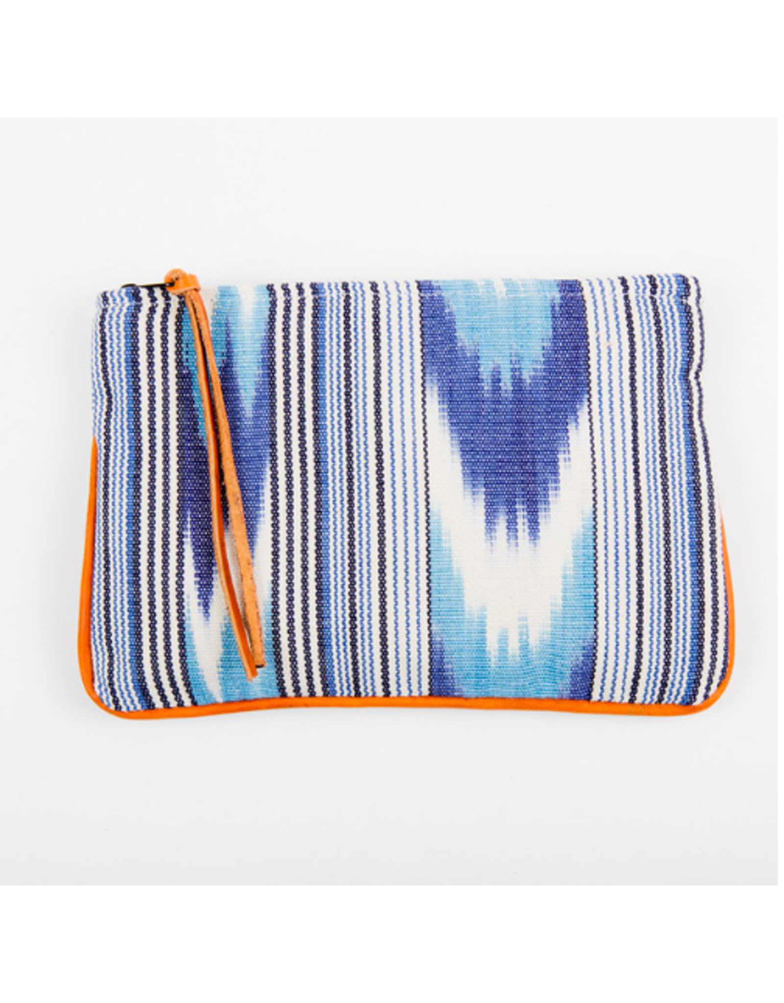Trade roots Handwoven Cosmetic With Leather Purse Blue
