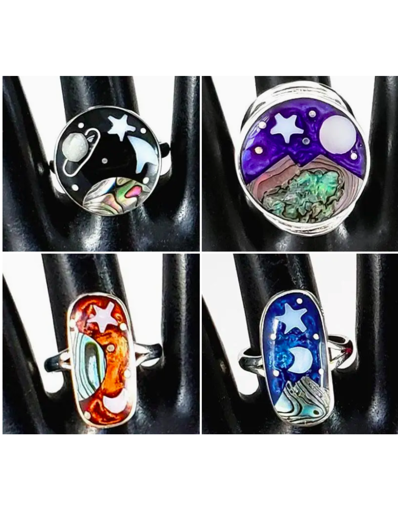 Celestial Scene Rings, Assorted Colors/Shapes, Mexico