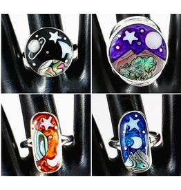 Celestial Scene Rings, Assorted Colors/Shapes, Mexico